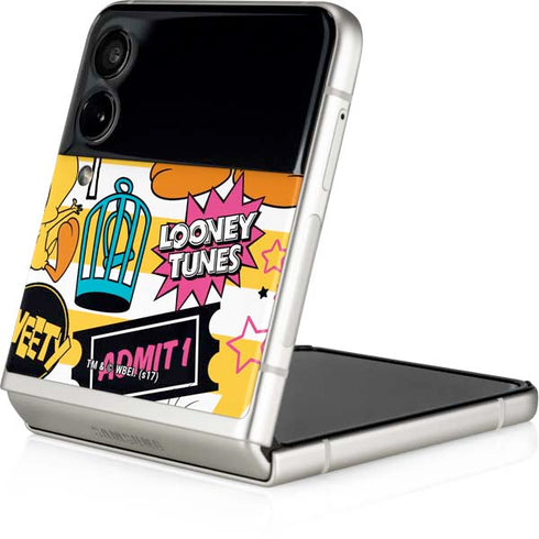 Looney Tunes Tweety and Sylvester Striped Patches Galaxy Z Flip3 5G Skin