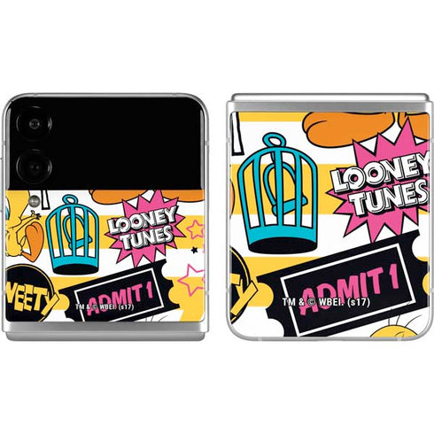 Looney Tunes Tweety and Sylvester Striped Patches Galaxy Z Flip4 5G Skin