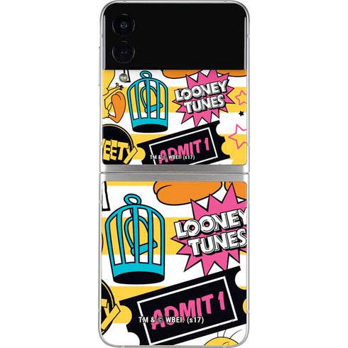 Looney Tunes Tweety and Sylvester Striped Patches Galaxy Z Flip4 5G Skin