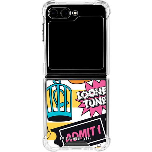 Looney Tunes Tweety and Sylvester Striped Patches Galaxy Z Flip5 5G Clear Case