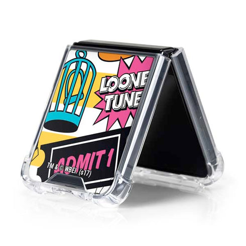 Looney Tunes Tweety and Sylvester Striped Patches Galaxy Z Flip5 5G Clear Case