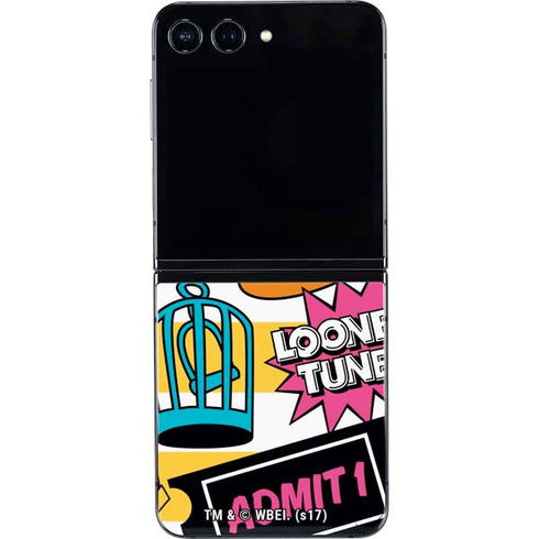 Looney Tunes Tweety and Sylvester Striped Patches Galaxy Z Flip5 5G Skin