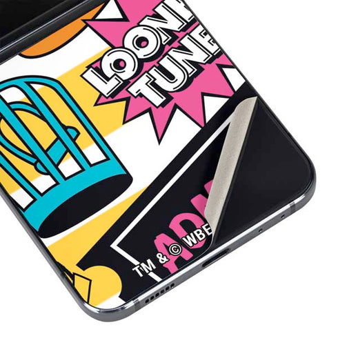 Looney Tunes Tweety and Sylvester Striped Patches Galaxy Z Flip5 5G Skin