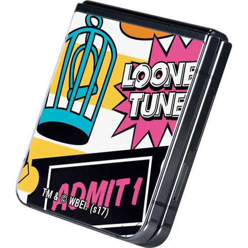 Looney Tunes Tweety and Sylvester Striped Patches Galaxy Z Flip5 5G Skin