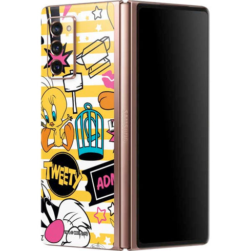 Looney Tunes Tweety and Sylvester Striped Patches Galaxy Z Fold2 5G Skin