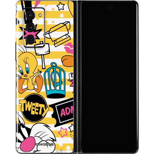 Looney Tunes Tweety and Sylvester Striped Patches Galaxy Z Fold2 5G Skin
