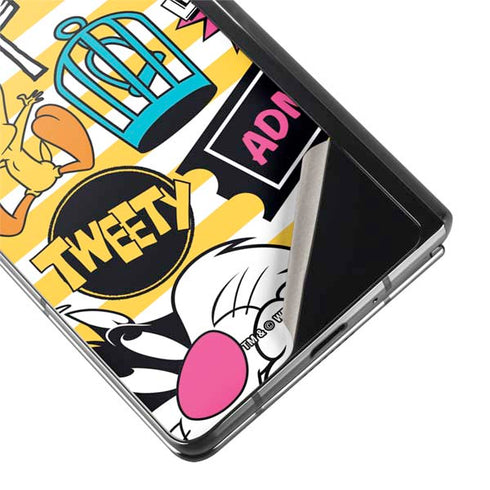 Looney Tunes Tweety and Sylvester Striped Patches Galaxy Z Fold2 5G Skin