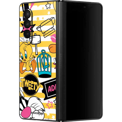 Looney Tunes Tweety and Sylvester Striped Patches Galaxy Z Fold3 5G Skin