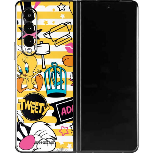 Looney Tunes Tweety and Sylvester Striped Patches Galaxy Z Fold3 5G Skin