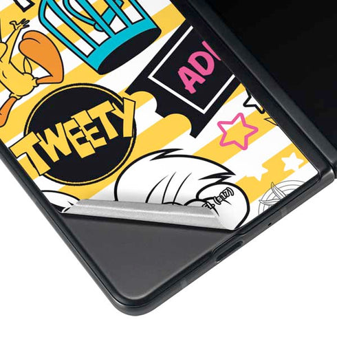 Looney Tunes Tweety and Sylvester Striped Patches Galaxy Z Fold3 5G Skin