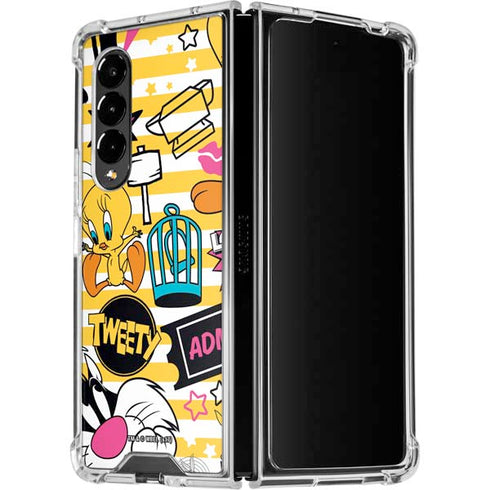 Looney Tunes Tweety and Sylvester Striped Patches Galaxy Z Fold4 5G Clear Case