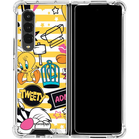 Looney Tunes Tweety and Sylvester Striped Patches Galaxy Z Fold4 5G Clear Case