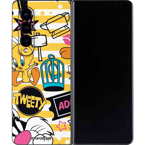 Looney Tunes Tweety and Sylvester Striped Patches Galaxy Z Fold4 5G Skin