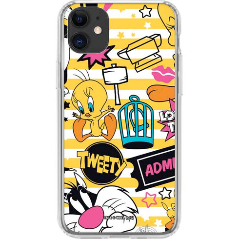 Looney Tunes Tweety and Sylvester Striped Patches iPhone 11 Clear Case