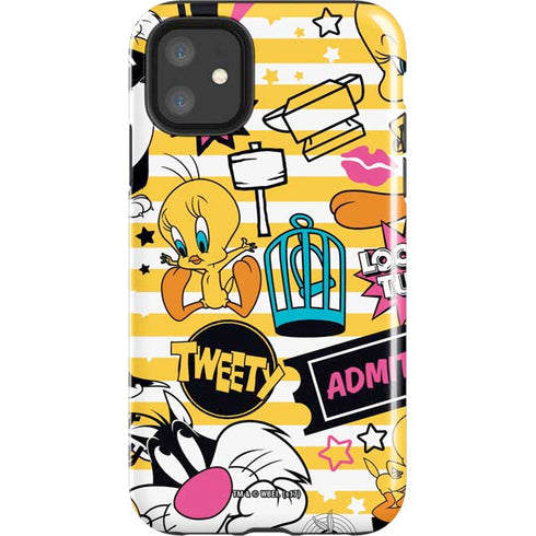 Looney Tunes Tweety and Sylvester Striped Patches iPhone 11 Impact Case