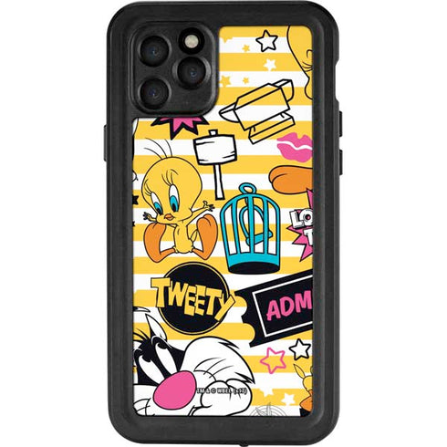 Looney Tunes Tweety and Sylvester Striped Patches iPhone 11 Pro Waterproof Case