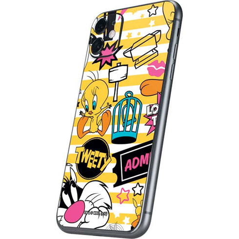 Looney Tunes Tweety and Sylvester Striped Patches iPhone 11 Skin