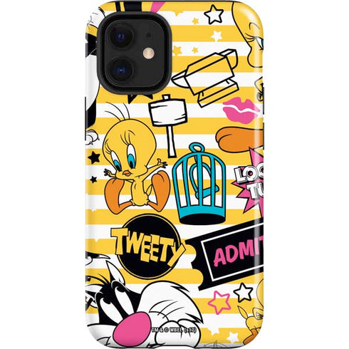 Looney Tunes Tweety and Sylvester Striped Patches iPhone 12 Mini Impact Case