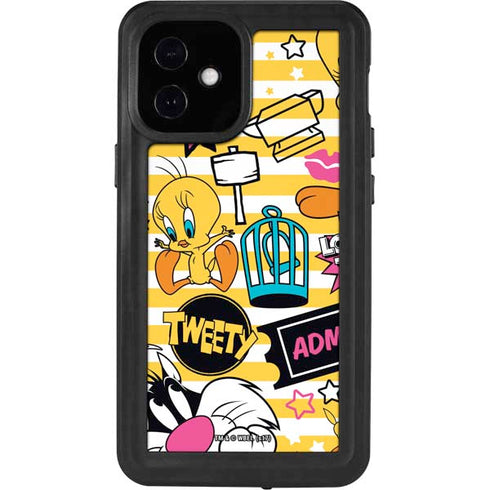Looney Tunes Tweety and Sylvester Striped Patches iPhone 12 Mini Waterproof Case