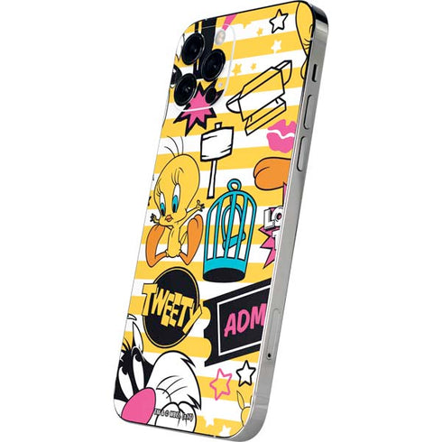 Looney Tunes Tweety and Sylvester Striped Patches iPhone 12 Pro Skin