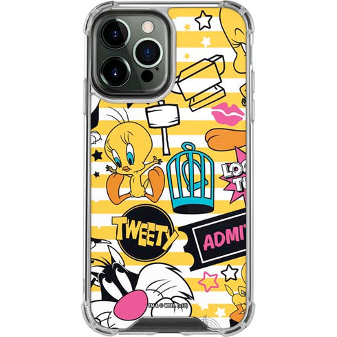 Looney Tunes Tweety and Sylvester Striped Patches iPhone 13 Pro Max Clear Case