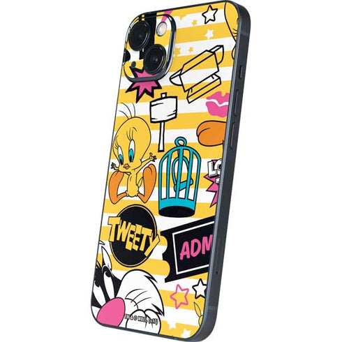 Looney Tunes Tweety and Sylvester Striped Patches iPhone 13 Skin