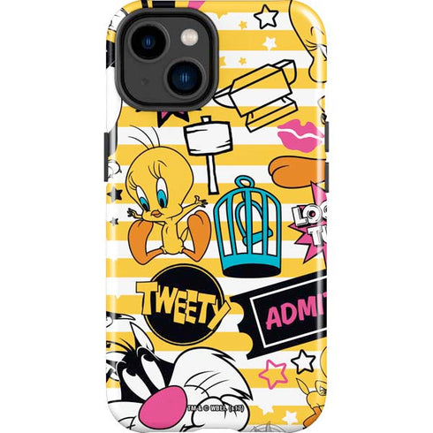 Looney Tunes Tweety and Sylvester Striped Patches iPhone 14 Plus Impact Case