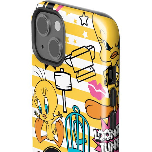Looney Tunes Tweety and Sylvester Striped Patches iPhone 15 Plus Impact Case