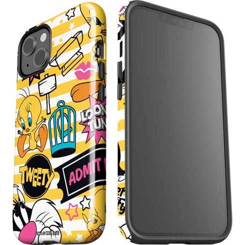 Looney Tunes Tweety and Sylvester Striped Patches iPhone 14 Plus Impact Case