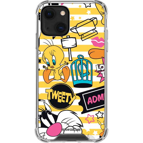 Looney Tunes Tweety and Sylvester Striped Patches iPhone 14 Plus Clear Case