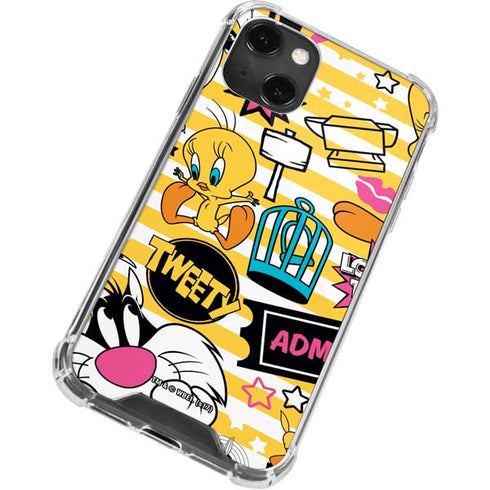 Looney Tunes Tweety and Sylvester Striped Patches iPhone 14 Plus Clear Case
