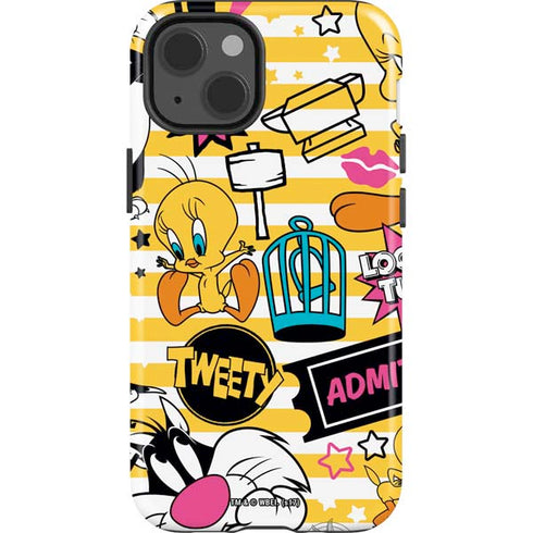 Looney Tunes Tweety and Sylvester Striped Patches iPhone 15 Impact Case