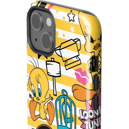 Looney Tunes Tweety and Sylvester Striped Patches iPhone 15 Impact Case