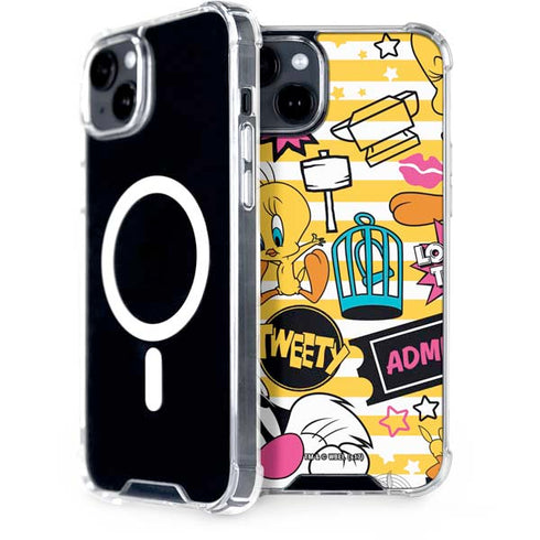 Looney Tunes Tweety and Sylvester Striped Patches iPhone 15 Plus MagSafe Case