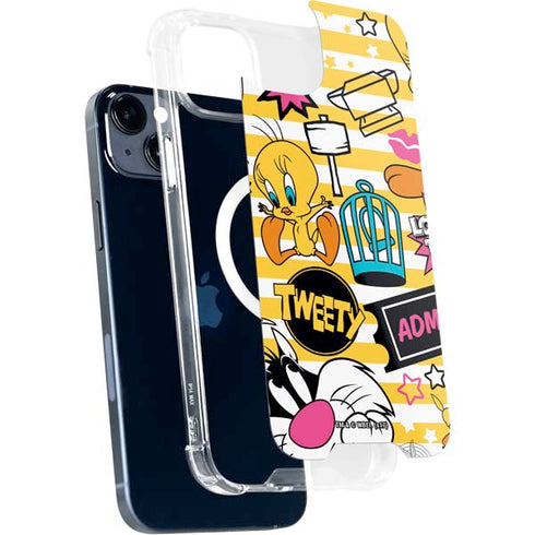 Looney Tunes Tweety and Sylvester Striped Patches iPhone 15 Plus MagSafe Case