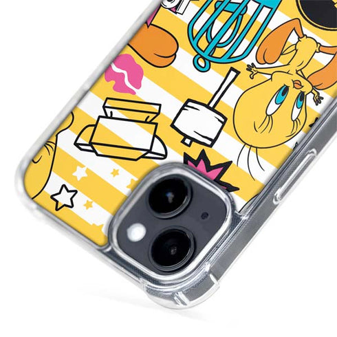 Looney Tunes Tweety and Sylvester Striped Patches iPhone 15 Plus MagSafe Case