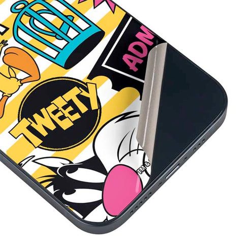 Looney Tunes Tweety and Sylvester Striped Patches iPhone 14 Plus Skin