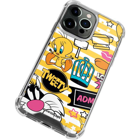 Looney Tunes Tweety and Sylvester Striped Patches iPhone 14 Pro Clear Case