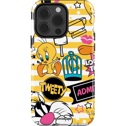 Looney Tunes Tweety and Sylvester Striped Patches iPhone 14 Pro Impact Case