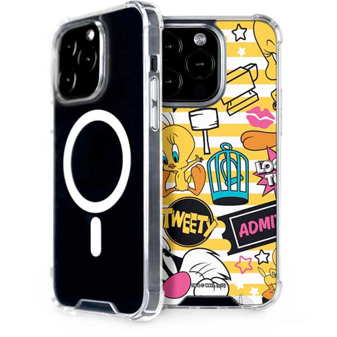Looney Tunes Tweety and Sylvester Striped Patches iPhone 14 Pro MagSafe Case