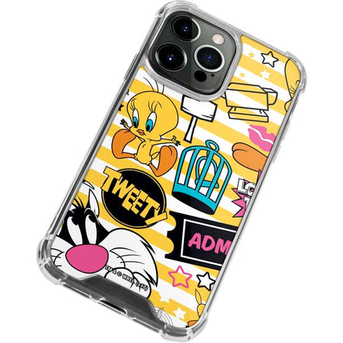 Looney Tunes Tweety and Sylvester Striped Patches iPhone 14 Pro Max Clear Case