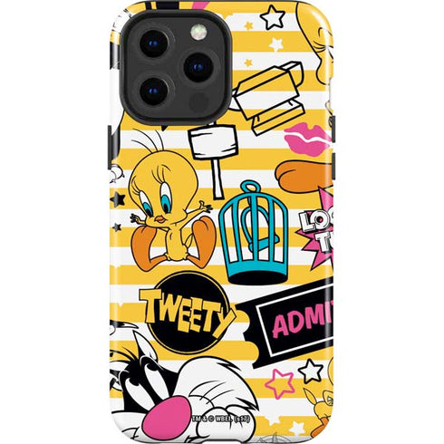 Looney Tunes Tweety and Sylvester Striped Patches iPhone 15 Pro Max Impact Case