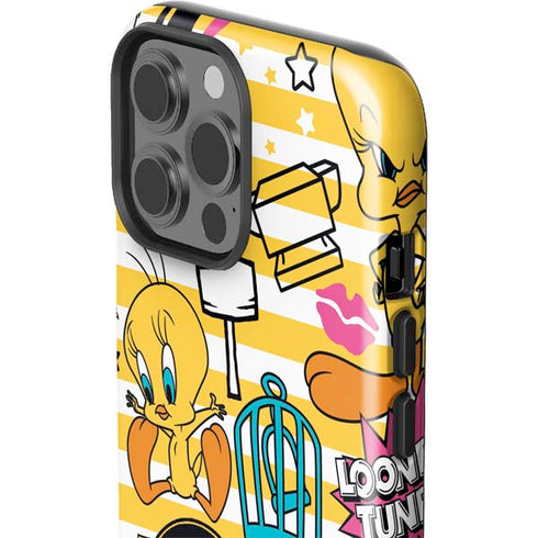 Looney Tunes Tweety and Sylvester Striped Patches iPhone 15 Pro Max Impact Case