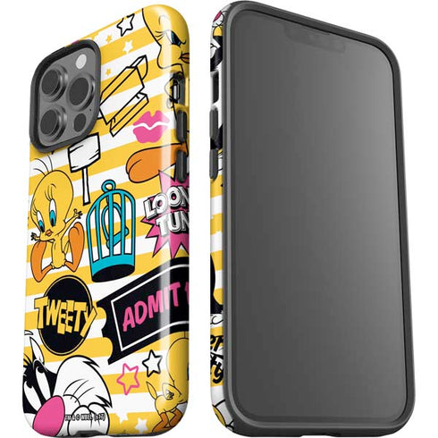 Looney Tunes Tweety and Sylvester Striped Patches iPhone 15 Pro Max Impact Case
