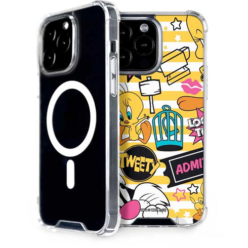 Looney Tunes Tweety and Sylvester Striped Patches iPhone 15 Pro Max MagSafe Case