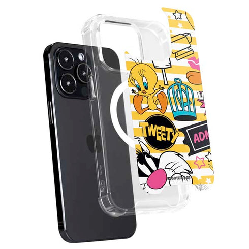 Looney Tunes Tweety and Sylvester Striped Patches iPhone 15 Pro Max MagSafe Case