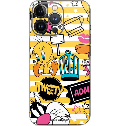 Looney Tunes Tweety and Sylvester Striped Patches iPhone 14 Pro Skin