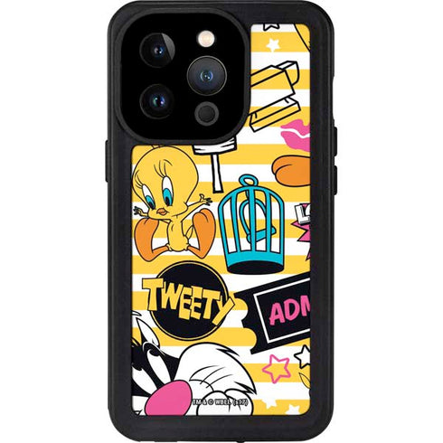 Looney Tunes Tweety and Sylvester Striped Patches iPhone 14 Pro Waterproof Case