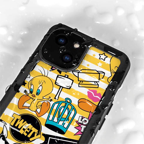Looney Tunes Tweety and Sylvester Striped Patches iPhone 15 Waterproof Case
