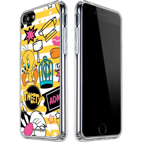 Looney Tunes Tweety and Sylvester Striped Patches iPhone SE (2nd & 3rd Gen) Clear Case